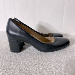 Naturalizer Whitney Black Leather Round Toe Chunky Heels 9.5